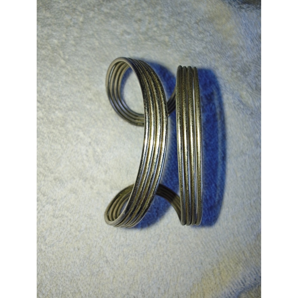 Cuff Bracelet Multi Strand Architectural SilverTone Open Statement Band